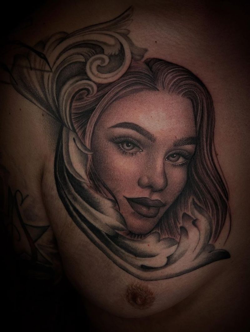 Black and grey portrait of a woman by Celicia