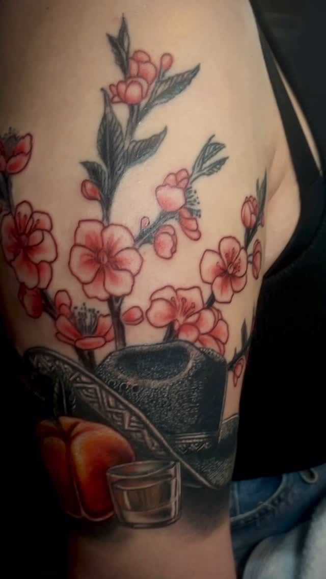 Color cherry blossoms on an arm